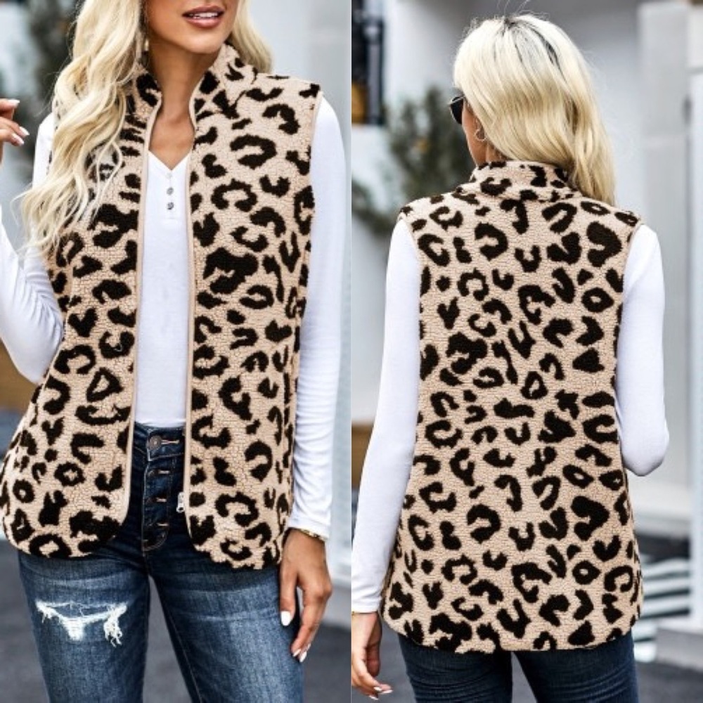 Leopard print Sherpa vest
